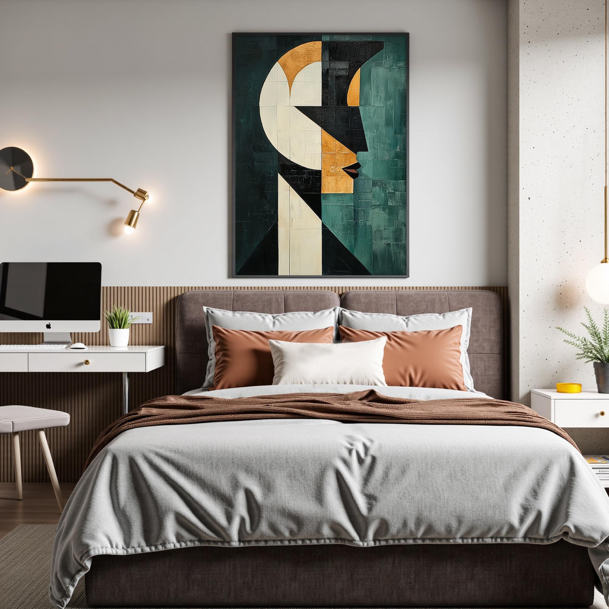 Geometric Abstract Face Oil Painting, Bold Colors Canvas Wall Art - Etsy