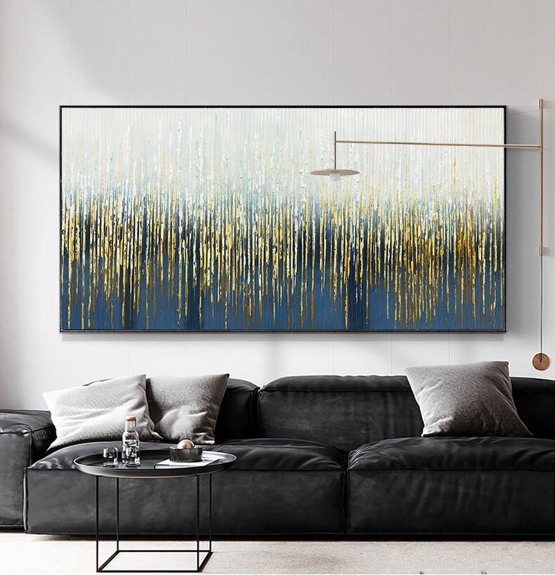 Gold Foil Oil Painting on Canvas Abstract Blud & Golden Etsy
