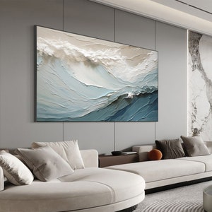Original Abstract Seascape Oil Painting on Canvas, Large Wall Art, Bule ...