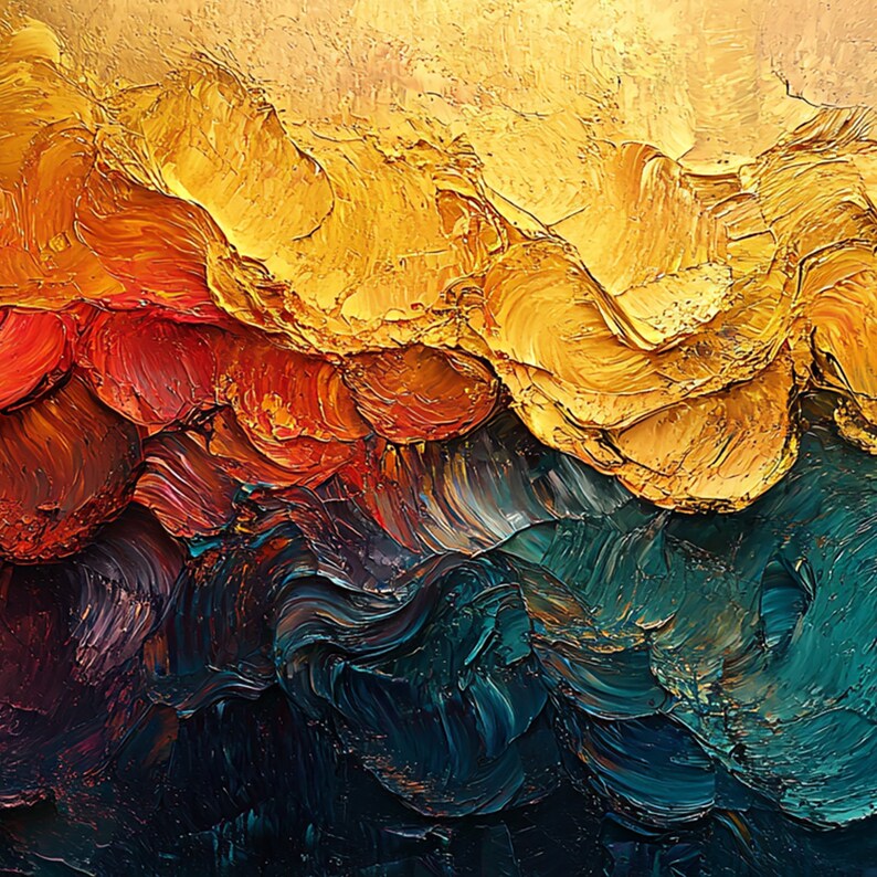 Original Textured Colorful Oil Painting on Canvas, Large Wall Art