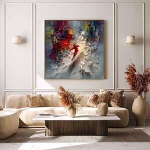 Textured Skiing Painting Impasto Wall Art, Abstract Skier Oil Painting, Large Colorful Art, Dynamic Winter Sports Decor, Modern Home Artwork