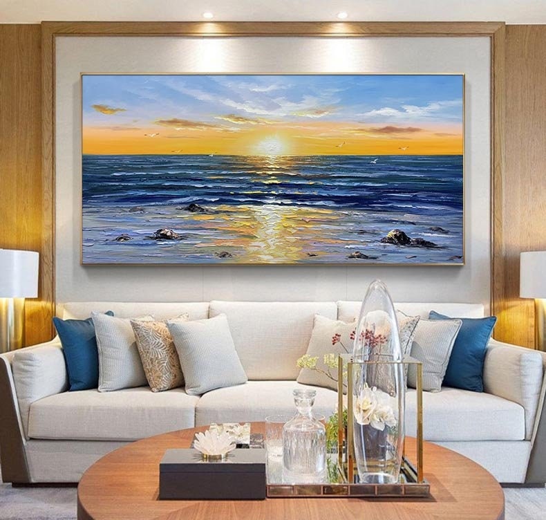 Stampa artistica da parete con paesaggio marino, spiaggia dell'Oecan con luna piena e palma, stampa su tela, colore nero e blu, decorazione da parete moderna per camera da letto, 1 pezzo, 61 Stampa artistica da parete con paesaggio marino, spiaggia dell'Oecan con luna piena e palma, stampa su tela, colore nero e blu, decorazione da parete moderna per camera da letto, 1 pezzo, 61