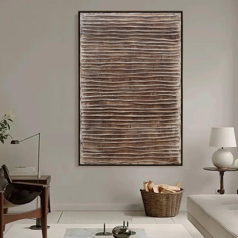 Picture of 3D Textured Wall Art, Brown Wabi Sabi Painting, Neutral Japandi Decor ...
