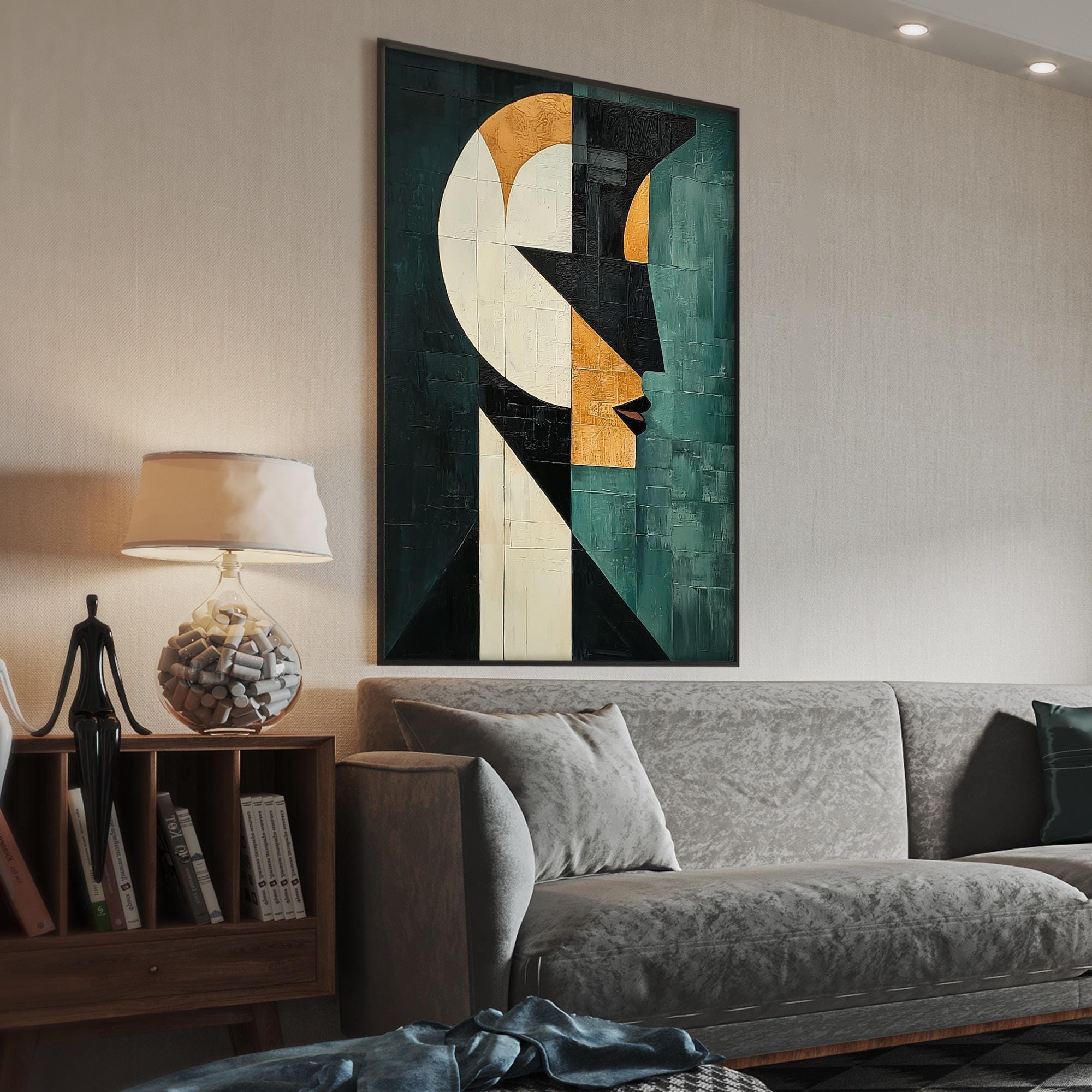 Geometric Abstract Face Oil Painting, Bold Colors Canvas Wall Art - Etsy