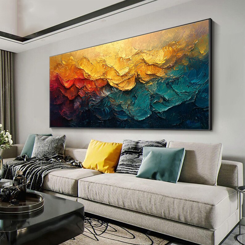 Original Textured Colorful Oil Painting on Canvas, Large Wall Art