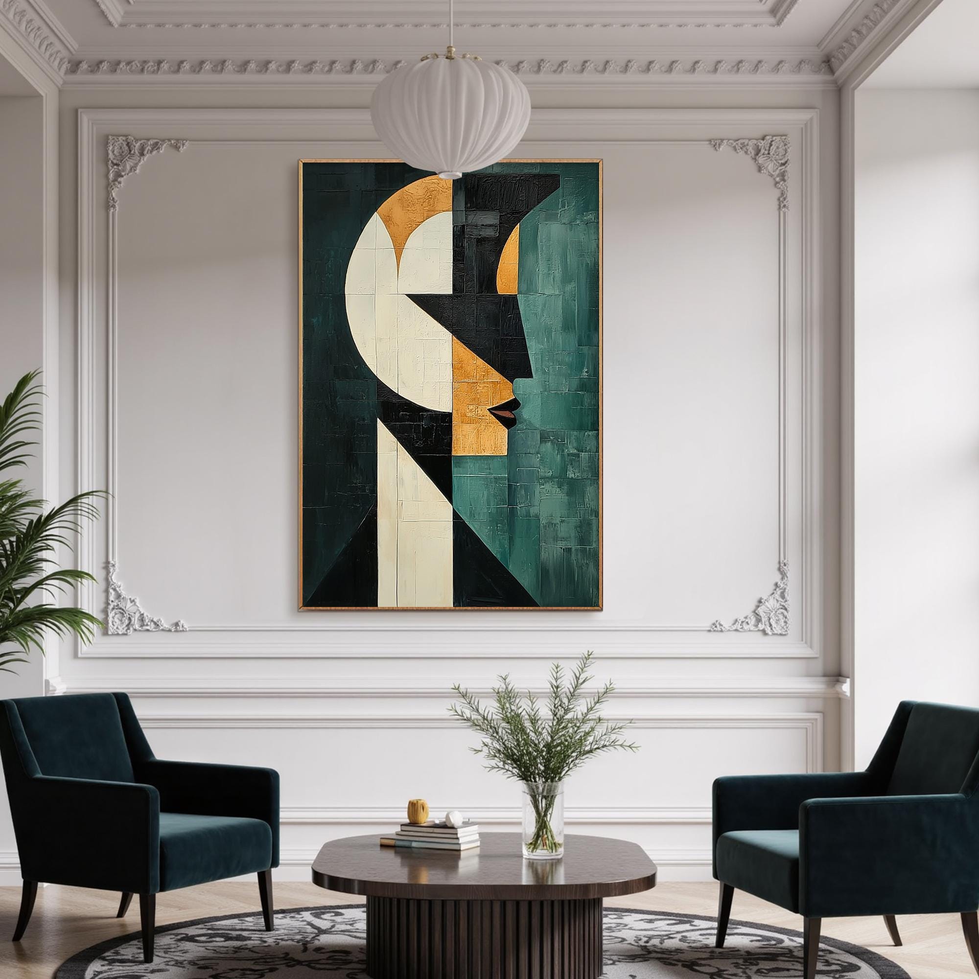 Geometric Abstract Face Oil Painting, Bold Colors Canvas Wall Art - Etsy