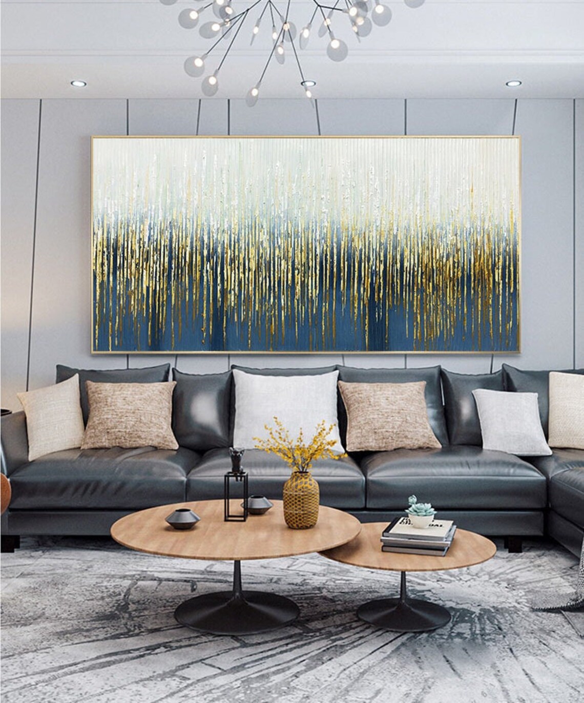 Gold Foil Oil Painting on Canvas Abstract Blud & Golden Etsy