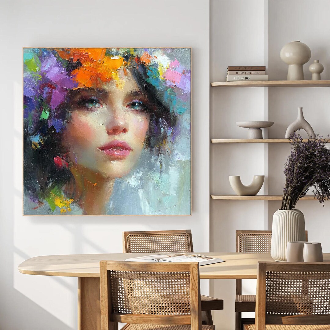 Abstract Woman Portrait Painting, Textured Palette Knife Face Art ...