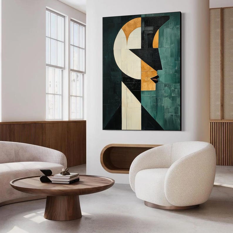 Geometric Abstract Face Oil Painting, Bold Colors Canvas Wall Art - Etsy