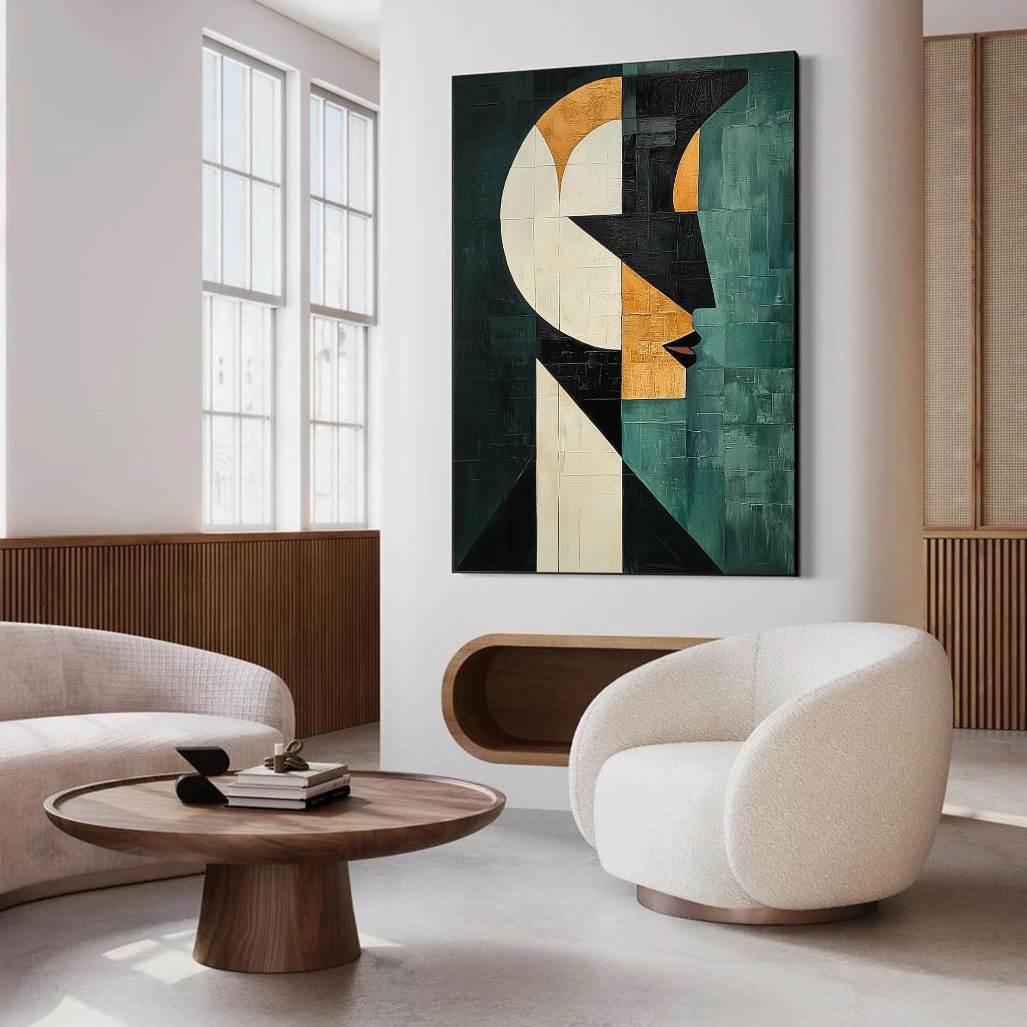 Geometric Abstract Face Oil Painting, Bold Colors Canvas Wall Art - Etsy