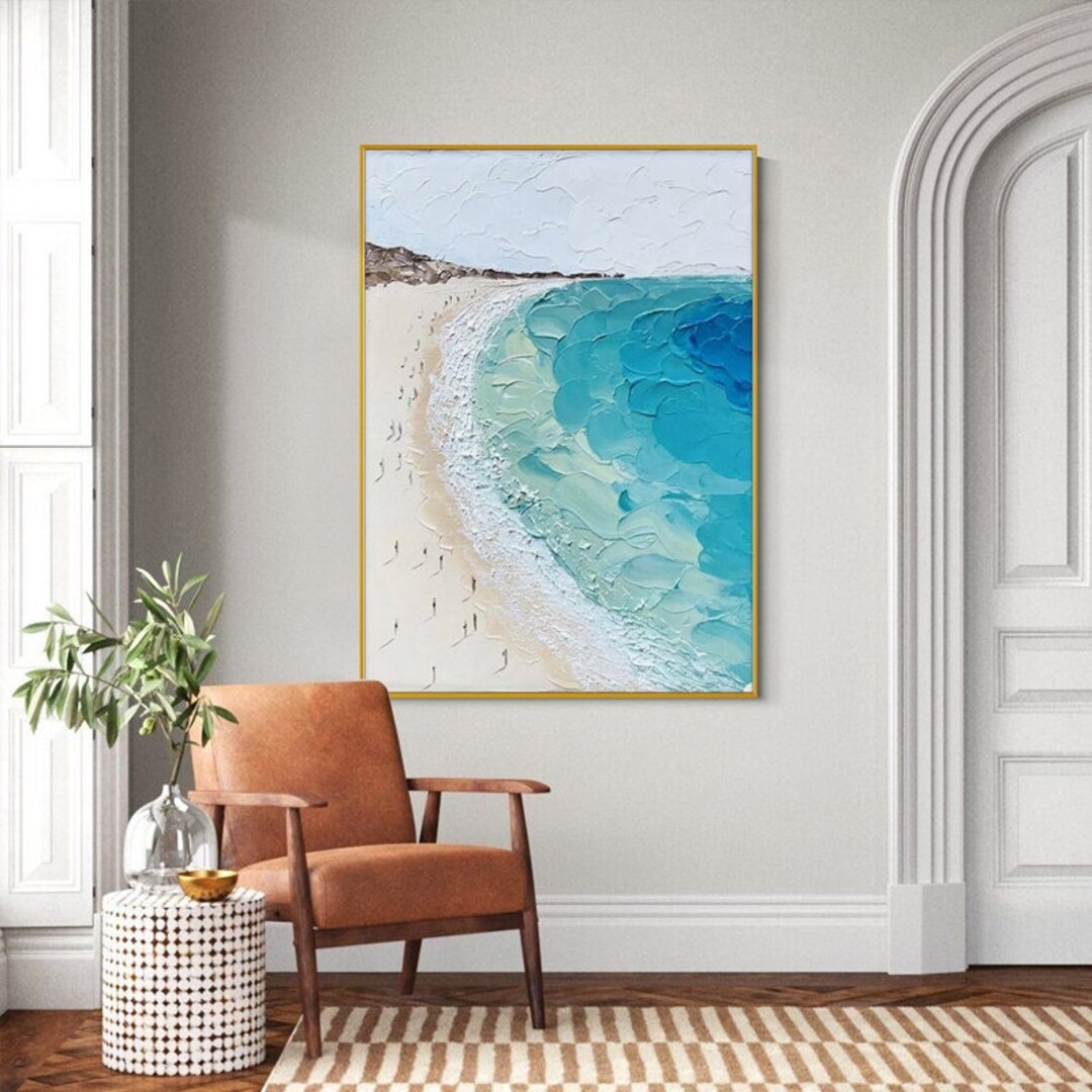 Abstract Beach Canvas Painting,large Original Sunshine Ocean Coast