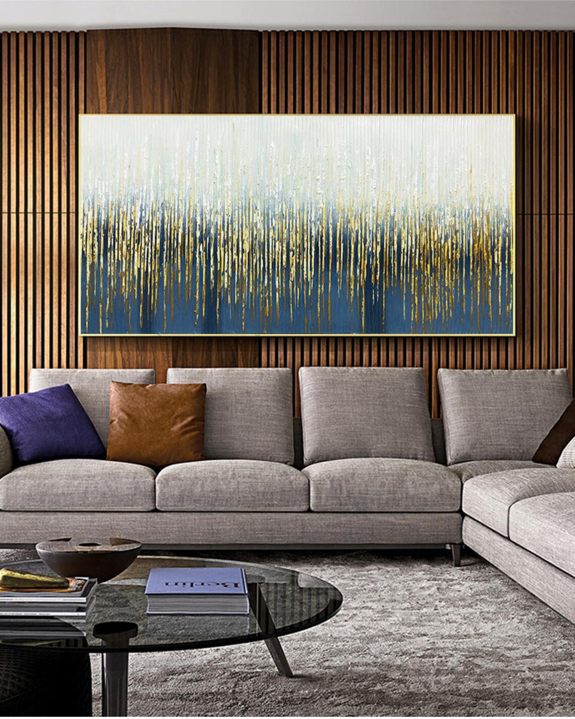 Gold Foil Oil Painting on Canvas Abstract Blud & Golden Etsy