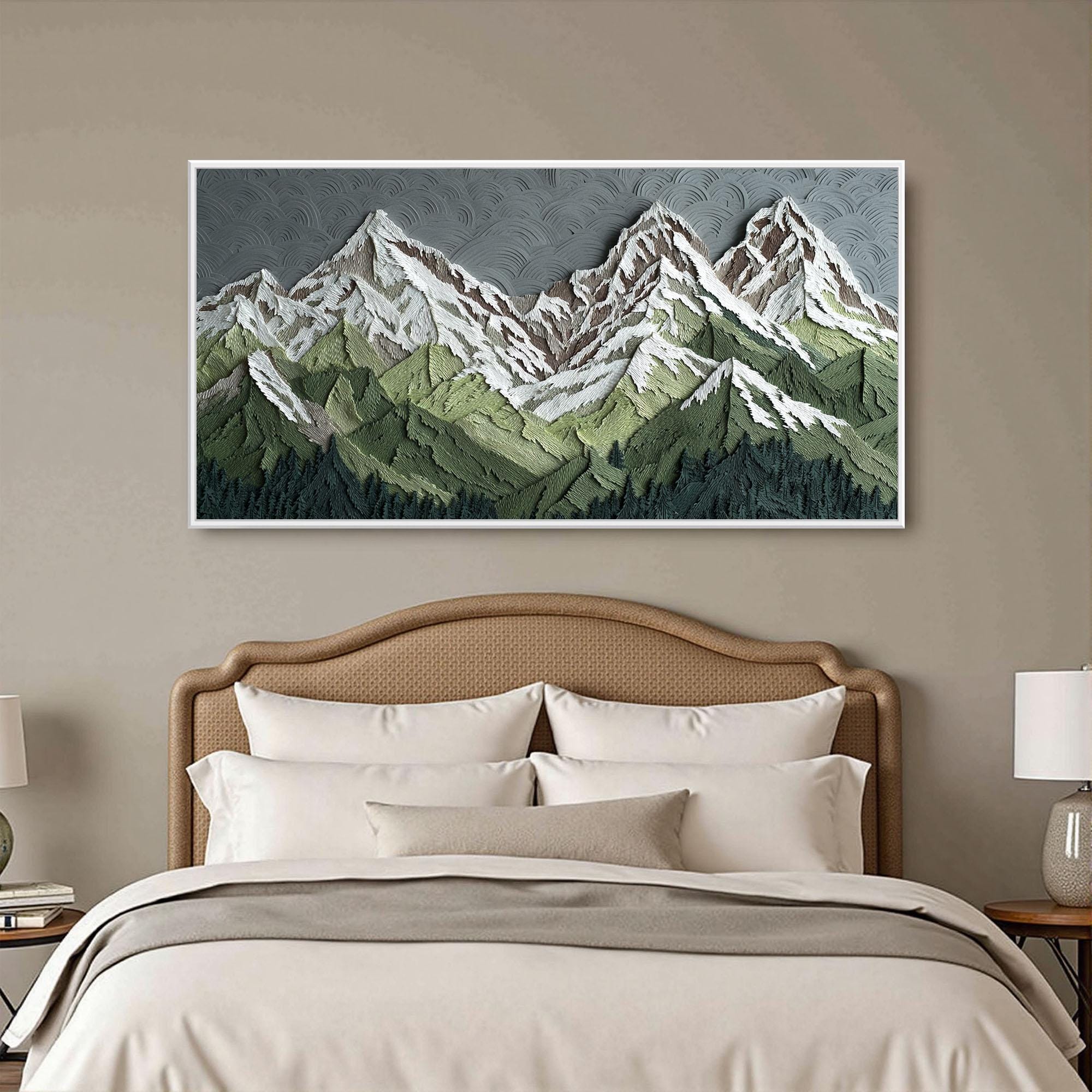 Textured Peaks Landscape Oil Painting, Abstract Mountain Canvas Art ...