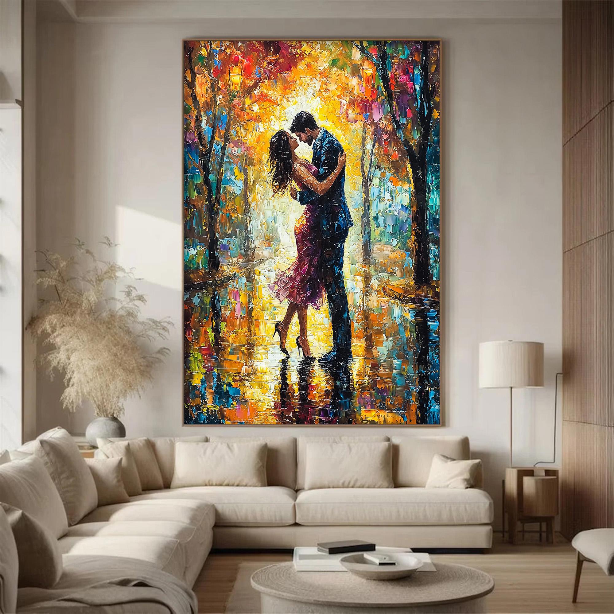 Abstract Couple Embrace Painting, Textured Canvas Wall Art