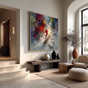 Textured Skiing Painting Impasto Wall Art, Abstract Skier Oil Painting, Large Colorful Art, Dynamic Winter Sports Decor, Modern Home Artwork