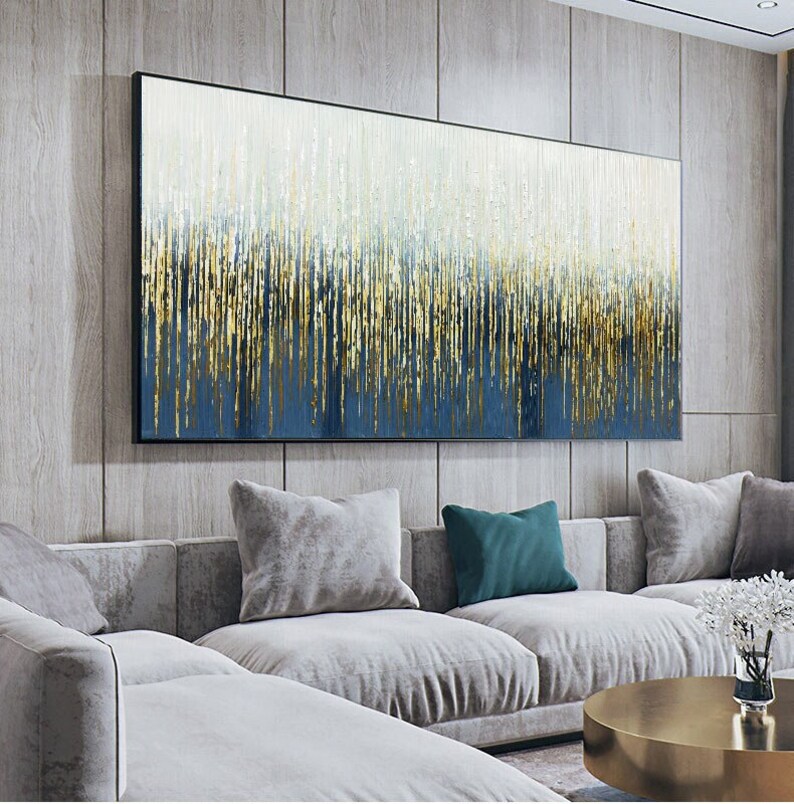 Gold Foil Oil Painting on Canvas Abstract Blud & Golden Etsy