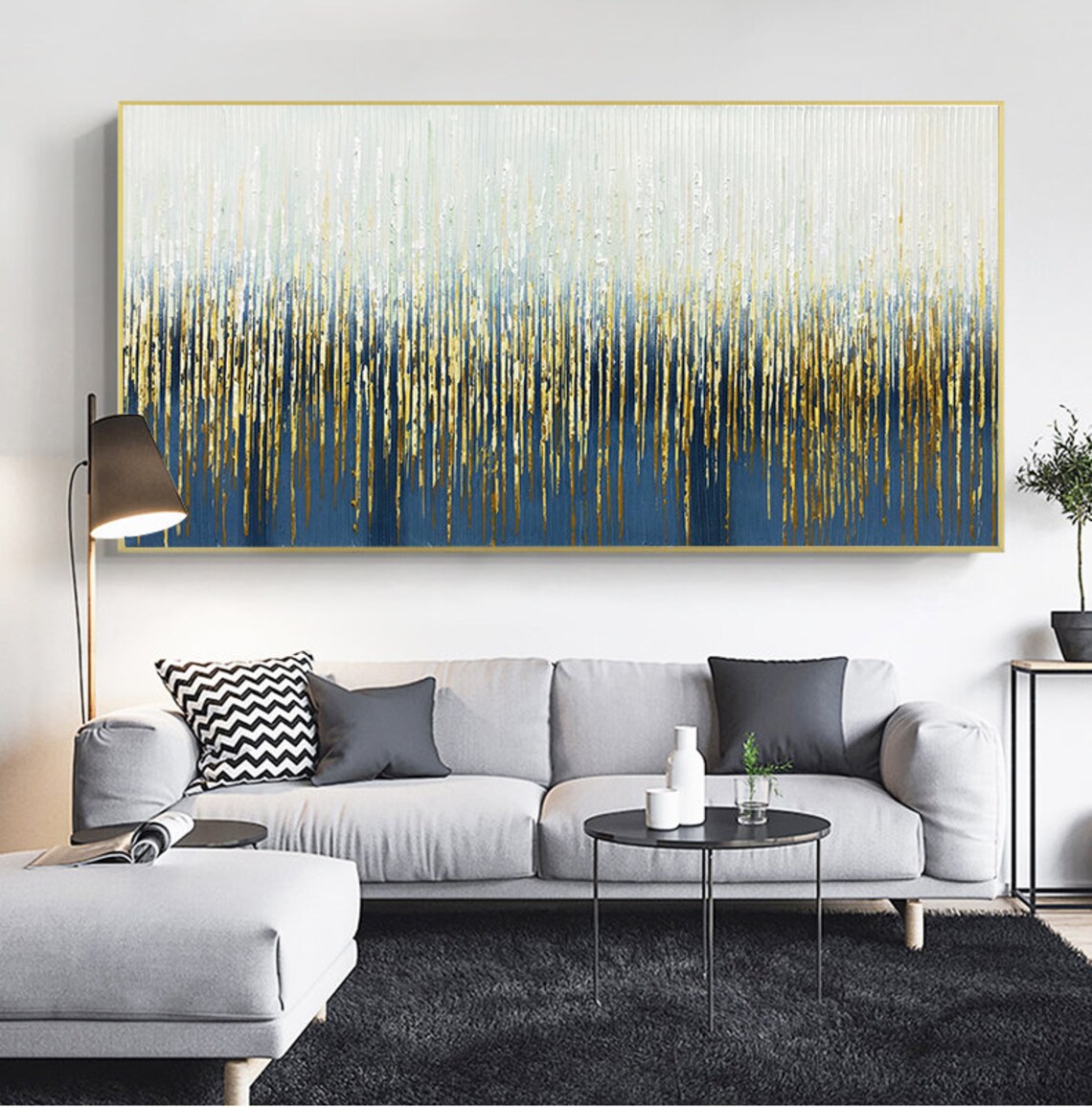 Gold Foil Oil Painting on Canvas Abstract Blud & Golden Etsy