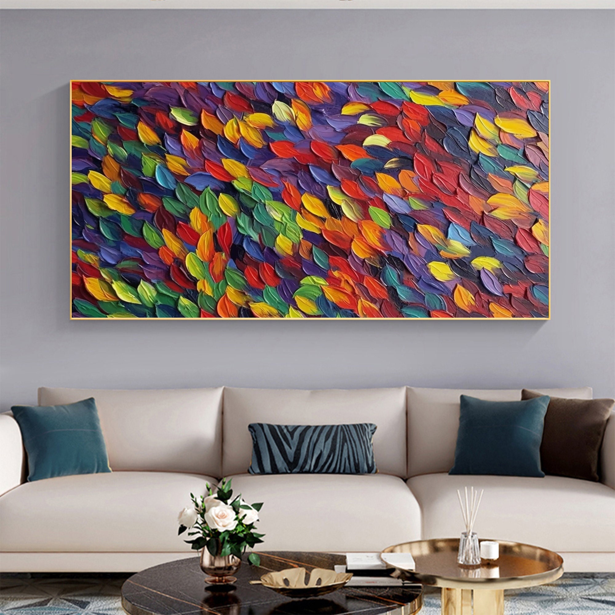 Abschlag Large Original Colorful Painting,living Art, Oil on Colorful - Canvas Wall Feathers Painting Painting, Abstract Room Canvas, Wall Custom Decor Etsy