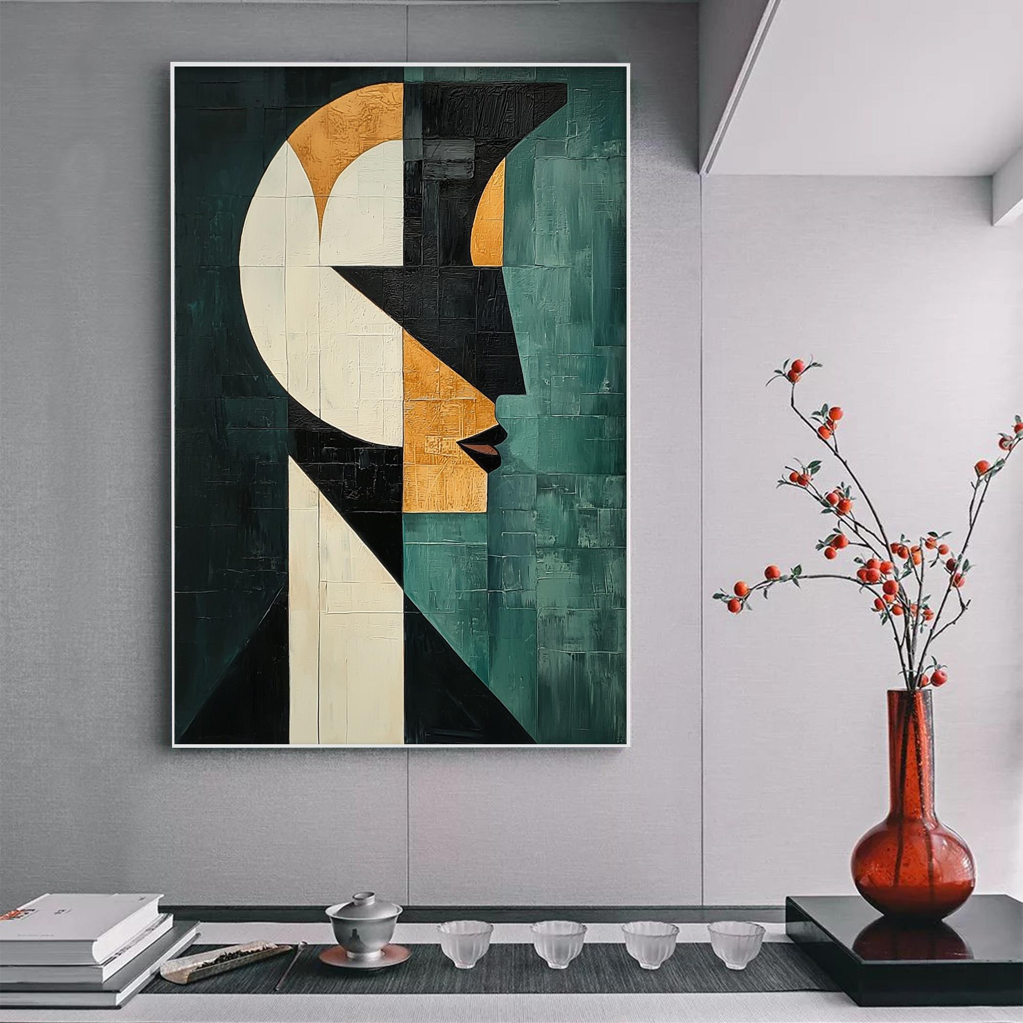 Geometric Abstract Face Oil Painting, Bold Colors Canvas Wall Art - Etsy