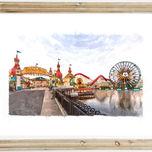 Pixar Pier California Adventure Watercolour Print
