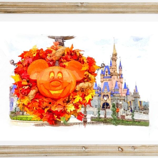 Walt Disney World Castle at Halloween Watercolour Print