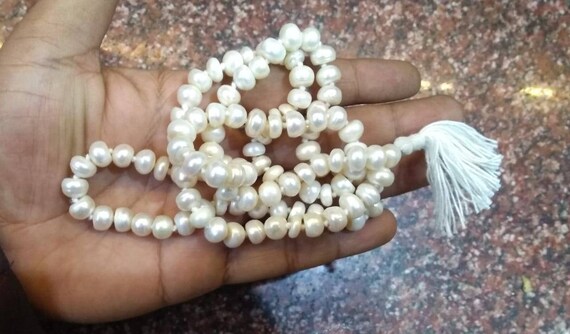 Natural Pearl Mala Pearl Rosaries White Genuine Pearl Mala
