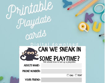 Monkey ninja printable play date cards, calling cards, kids calling cards, playdate, play date, digital file, printable digital download