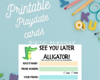 Alligator printable play date cards, calling cards, kids calling cards, playdate, play date, digital file, printable digital download