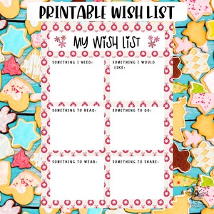 Wish list, Printable wish list, Christmas wish list, Hanukkah wish list, Instant printable, Gift wish list, Printable gift list,Holiday list