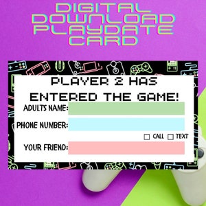 Gamer printable play date cards, calling cards, kids calling cards, playdate, play date, digital file, printable digital download, gaming