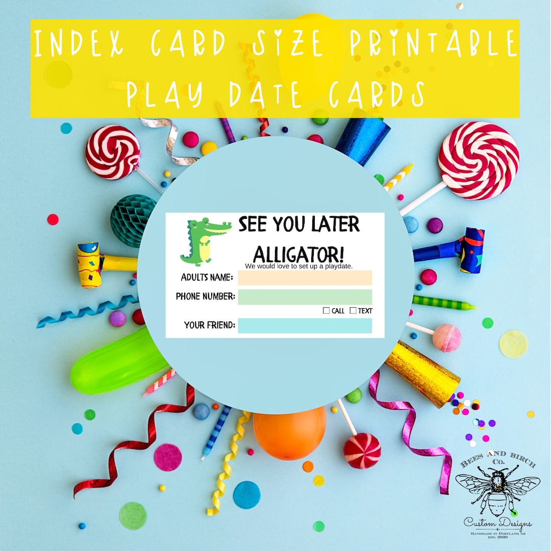 Play Date Cards Index Size Play Date Cards Fun Play Date - Etsy
