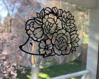 Hedgehog floral suncatcher | Prism suncatcher | rainbow maker | rental decor | window cling | Suncatcher | Rainbow suncatcher | Floral