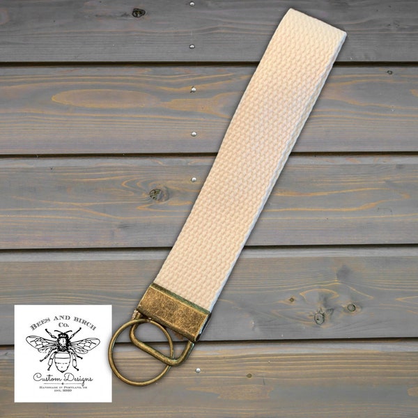 Solid natural keychain wristlet, Ivory wristlet key holder, Cotton canvas keychain wristlet, Wristlet key fob