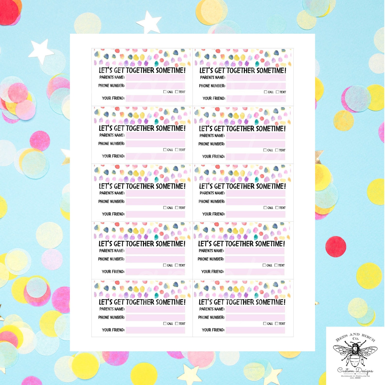 Polka Dot Printable Play Date Cards Calling Cards Kids Etsy