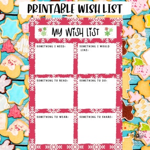 Wish list, Printable wish list, Christmas wish list, Hanukkah wish list, Instant printable, Gift wish list, Printable gift list,Holiday list