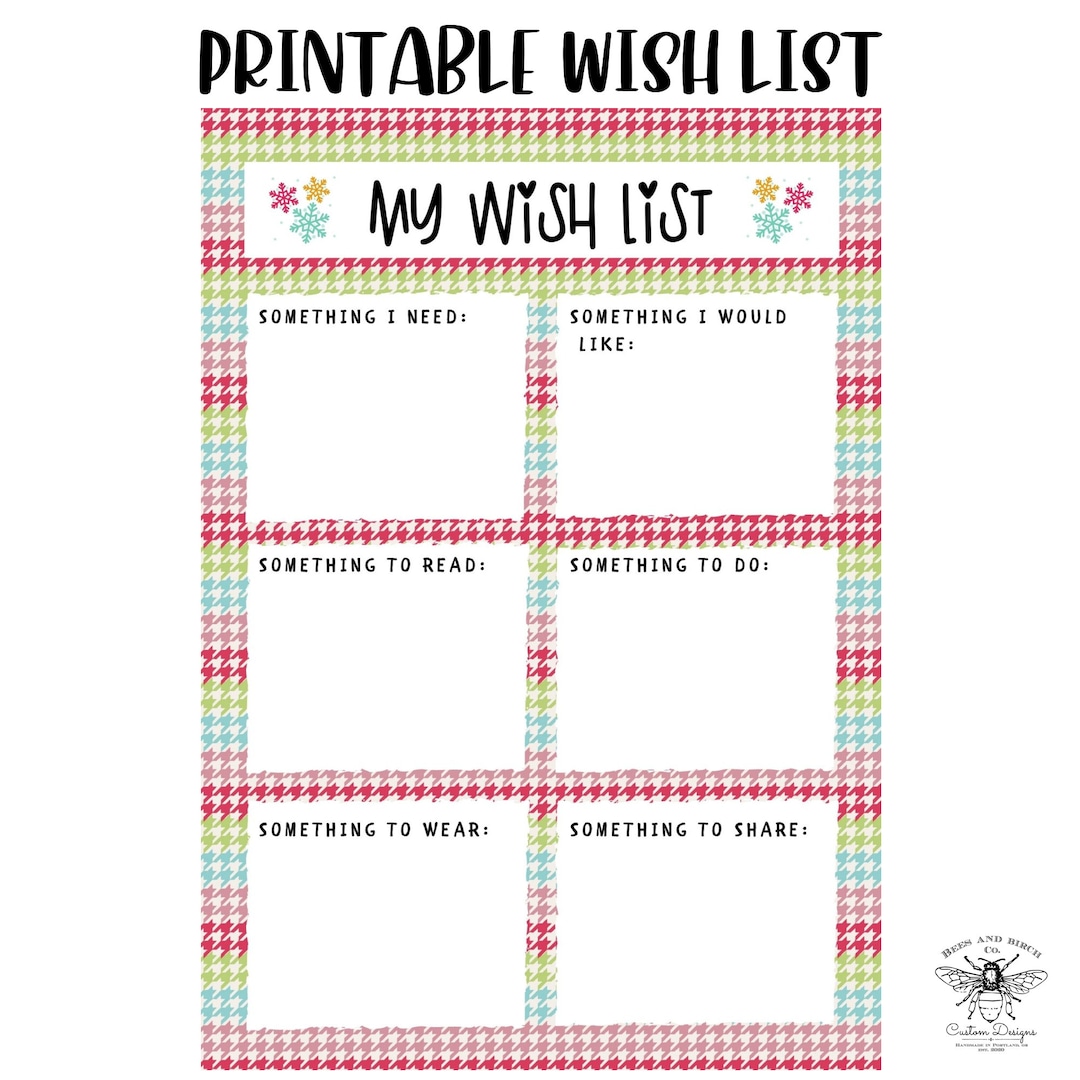 Wish List, Printable Wish List, Christmas Wish List, Hanukkah Wish List ...