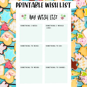Wish list, Printable wish list, Christmas wish list, Hanukkah wish list, Instant printable, Gift wish list, Printable gift list,Holiday list