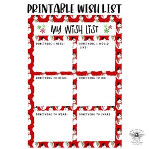 Wunschliste, druckbare Wunschliste, Weihnachtswunschliste, Chanukka-Wunschliste, Sofort druckbar, Geschenkwunschliste, druckbare Geschenkliste, Urlaubsliste