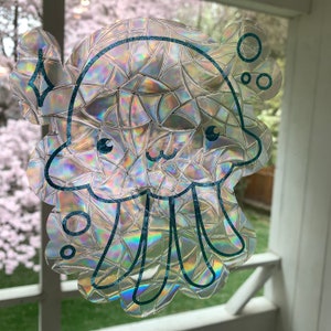 Kawaii jellyfish suncatcher | Prism suncatcher | rainbow maker | rental decor | window cling | Suncatcher | Rainbow suncatcher | Jellyfish