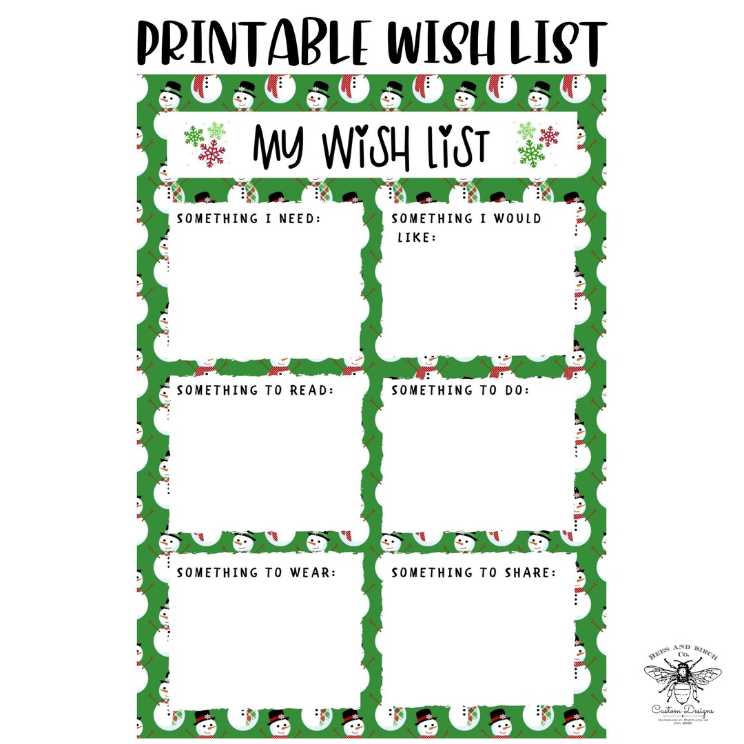 Printable Christmas Wish List for Kids and Adults (PDF & JPG) - Etsy