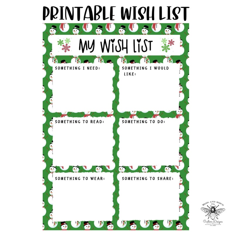 Printable Christmas Wish List for Kids and Adults (PDF & JPG) - Etsy