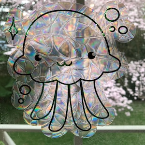 Kawaii jellyfish suncatcher | Prism suncatcher | rainbow maker | rental decor | window cling | Suncatcher | Rainbow suncatcher | Jellyfish