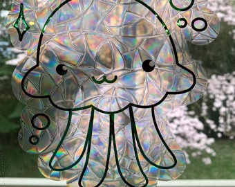 Kawaii jellyfish suncatcher | Prism suncatcher | rainbow maker | rental decor | window cling | Suncatcher | Rainbow suncatcher | Jellyfish