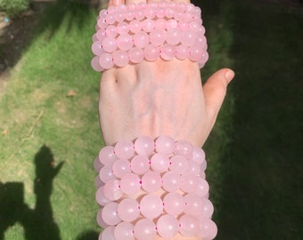 [HARANG]★BTS 着用★ HR 47B_Round Cut Pink Calcite Bracelet Best Quality Pink Aragonite Calcite Beads Bracelet