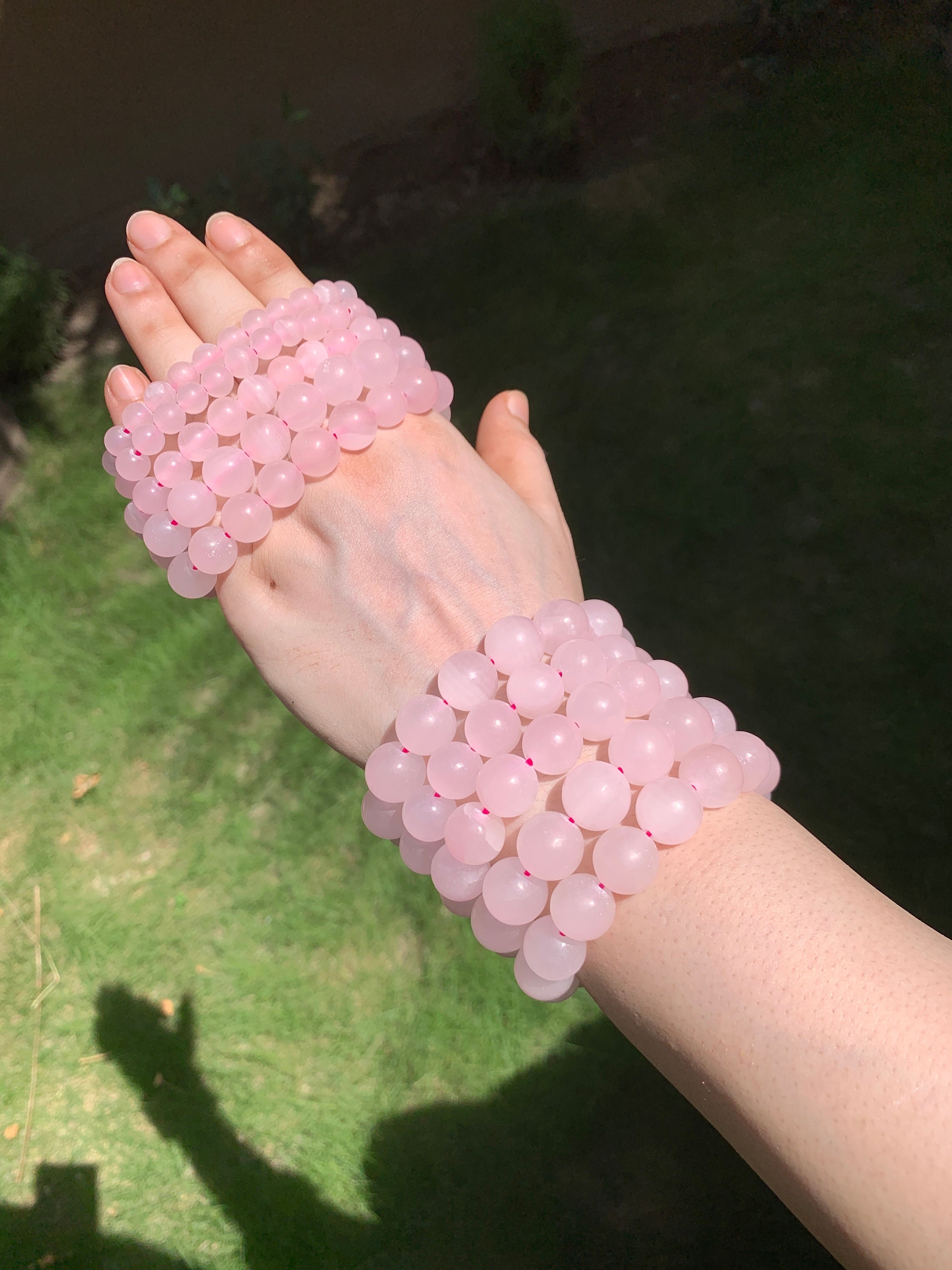 [HARANG]★BTS 着用★ HR 47B_Round Cut Pink Calcite Bracelet Premium Quality Pink Calcite Bracelet-pink Bead Bracelet
