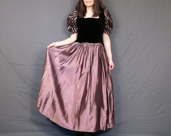 VINTAGE 80s Marion Donaldson Dress Black Velvet Purple Taffeta Ballgown Wedding Dress Size Medium M