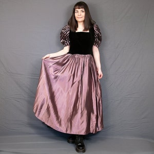 VINTAGE jaren 80 Marion Donaldson-jurk zwart fluwelen paarse taft baljurk trouwjurk maat medium M
