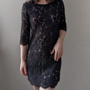 Vintage 90s Black Lace Mini Dress Size UK 10 Small