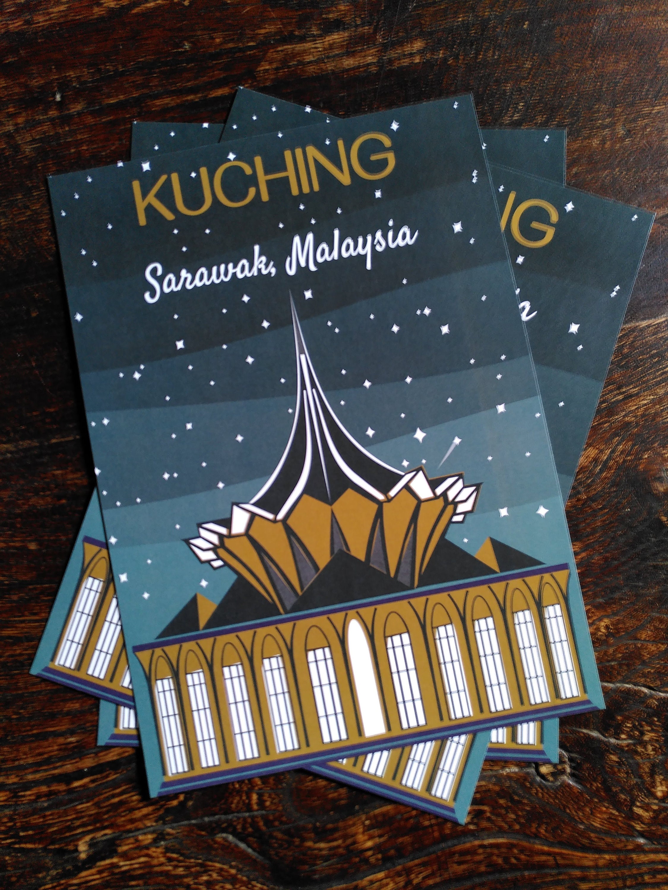 Borneo Kuching Malaysia Illustrated Print Cityscape Poster Sarawak ...