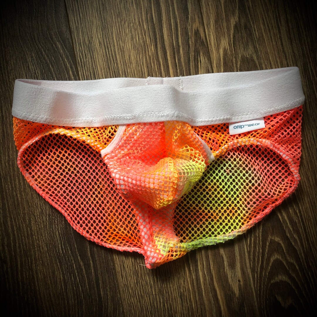 Neon Orange Tie Dye Mesh / Net Underwear Mesh Briefs Men Etsy